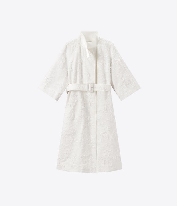 COMME MOI Lv Yan designer spring unique jacquard luxury A-type mid-sleeved trench coat - ARIA.