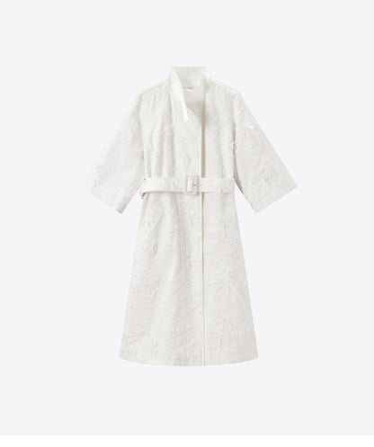 COMME MOI Lv Yan designer spring unique jacquard luxury A-type mid-sleeved trench coat - ARIA.