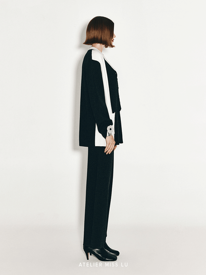 ATELIER MISS LU Geometric Contrast Cashmere and Wool Blend Cardigan - CLOVE