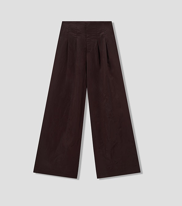 COMME MOI Lv Yan designer's new brown high-waisted pressed pleated wide-leg pants - LAKELYN.