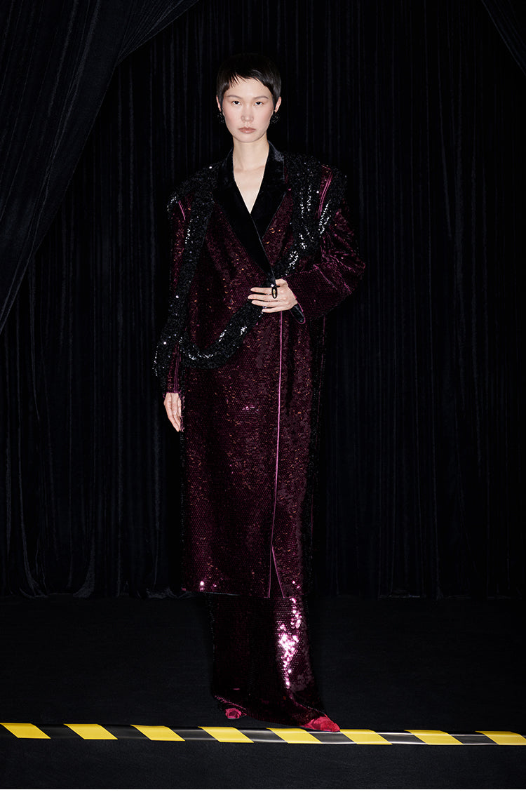 M essential Mackay designer beaded belt wide-shoulder sequins coat skirt set- Rae.