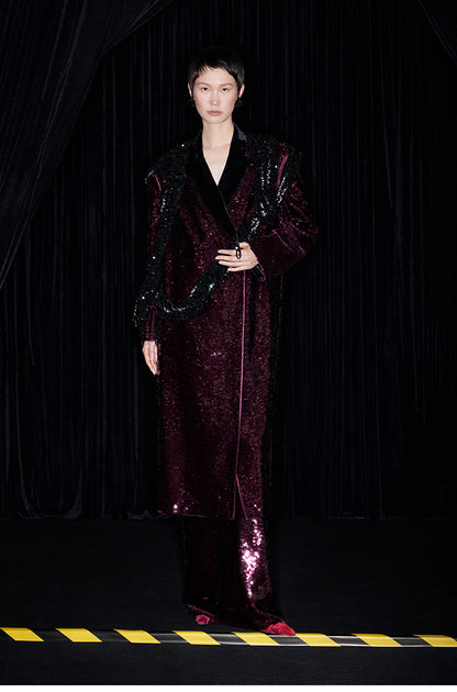 M essential Mackay designer beaded belt wide-shoulder sequins coat skirt set- Rae.