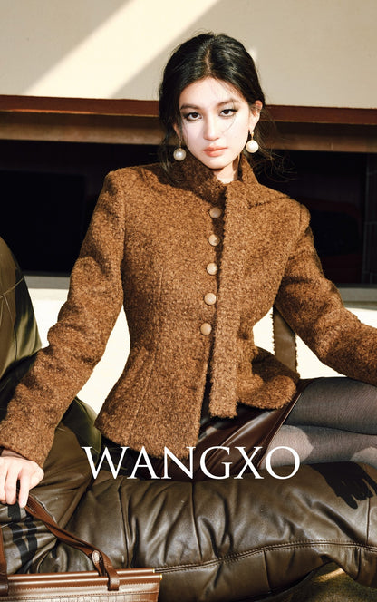WANGXO | Mercerized Curly Texture Wool Short Coat -SENA.