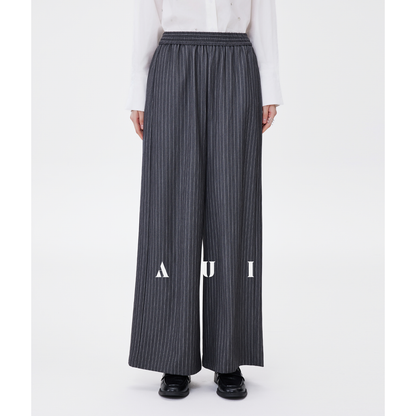 AUI Gray Striped High Intelligence Suit Wide-leg Temperament Loose Pants - Ji-woo