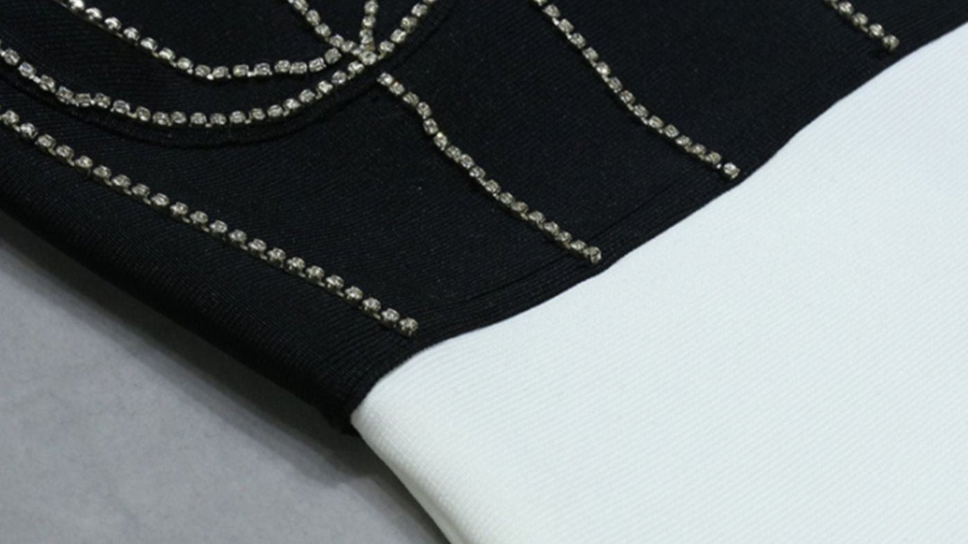 DOLLY Elegant Black and White Sleeveless Chest Wrap Bandage Midi Dress-BABE