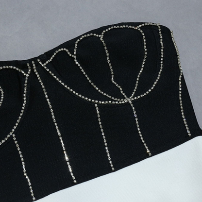 DOLLY Elegant Black and White Sleeveless Chest Wrap Bandage Midi Dress-BABE