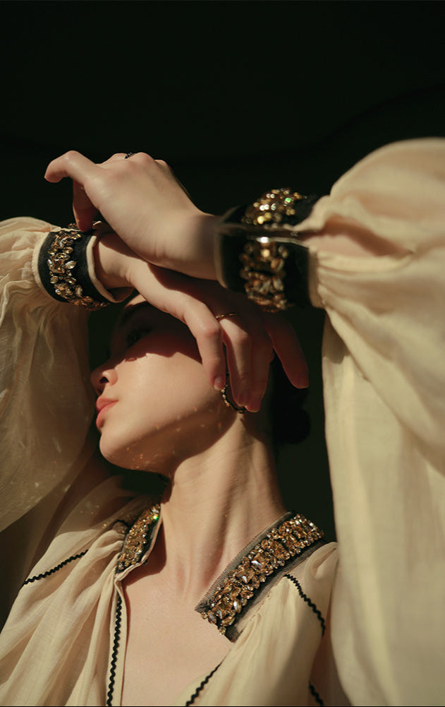 LE VENT&TES AILES retro Ice Crystal Premium Silhouette Tencel  Heavy Work Beaded Dress-YUTA