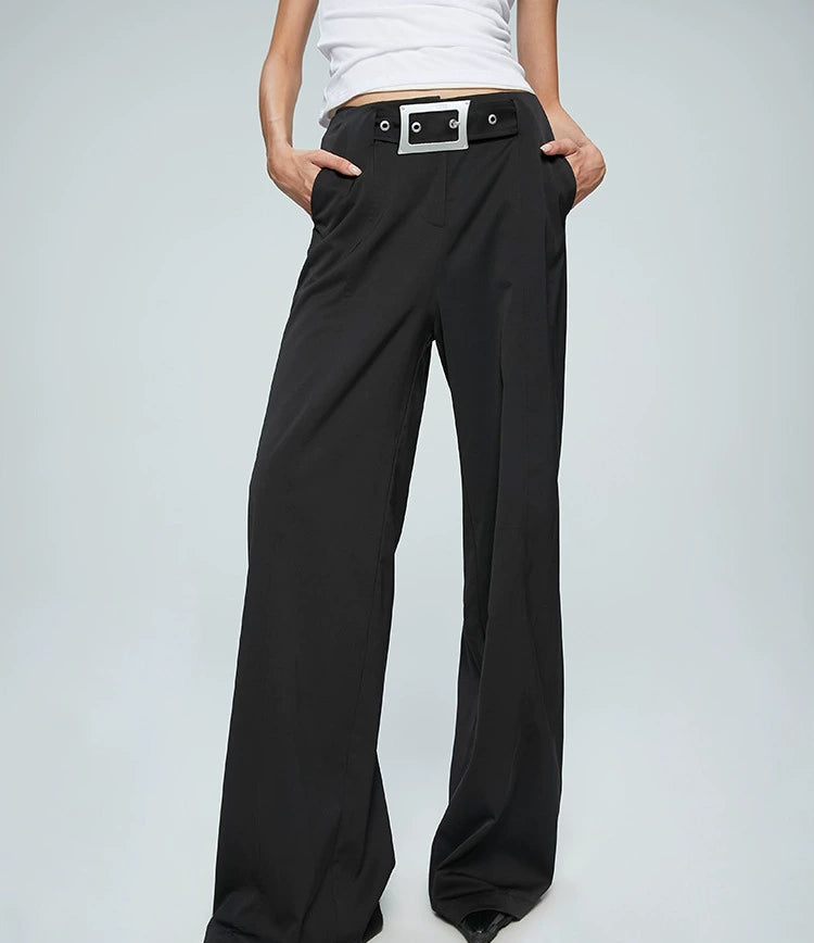 ANNAKIKI Niche Designer Japanese Button Interspersed Belt Wide-leg Pants-NEFA