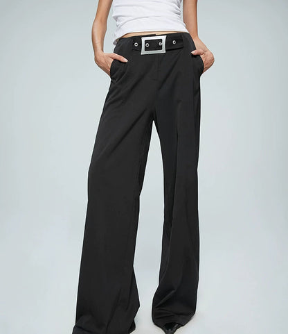 ANNAKIKI Niche Designer Japanese Button Interspersed Belt Wide-leg Pants-NEFA