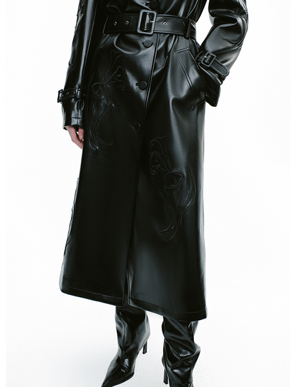 YES BY YESIR calla lily black Monroe long leather trench coat - FEEL.