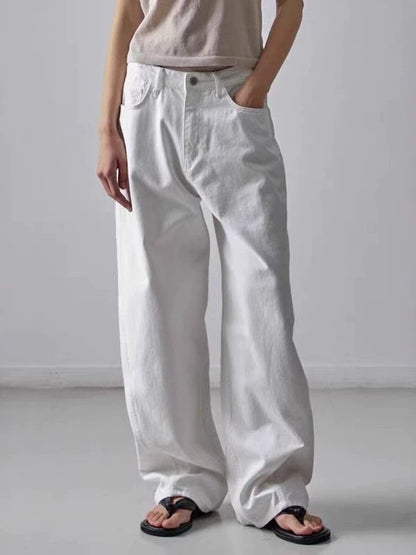 NOTHING WRITTEN facade pattern white jeans high waist commuter straight pants -LILY.