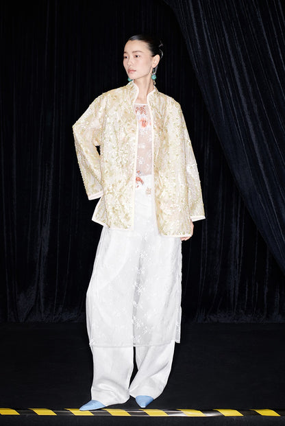 M essential Mackay designer Jinghui embroidered stand-up collar loose jacket - JACKIE.