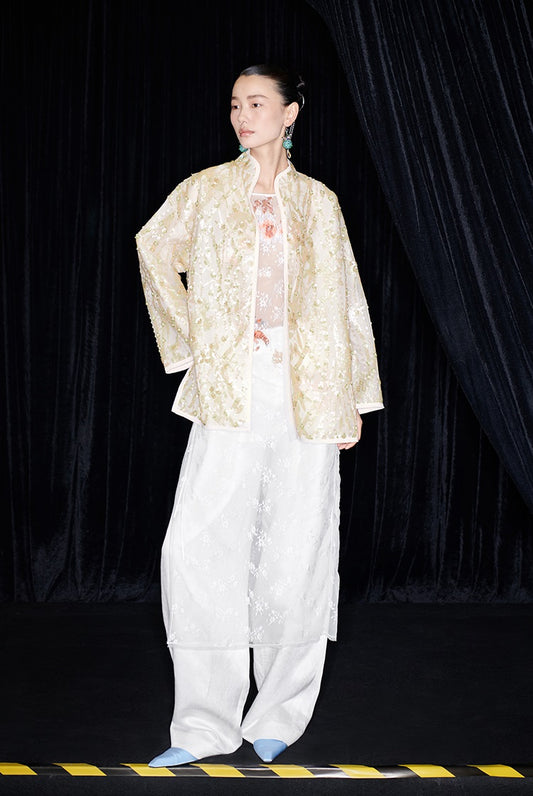 M essential Mackay designer Jinghui embroidered stand-up collar loose jacket - JACKIE.