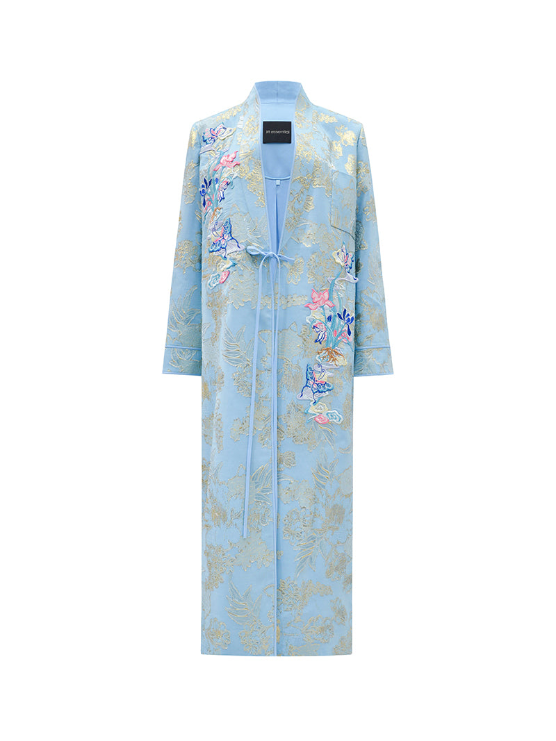 M essential Mackay designer blue butterfly embroidery robe dress pants set - break.
