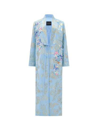 M essential Mackay designer blue butterfly embroidery robe dress pants set - break.