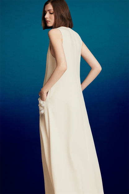PURITY elegant  minimalist  v-neck three-dimensional floral sleeveless dress- fairy