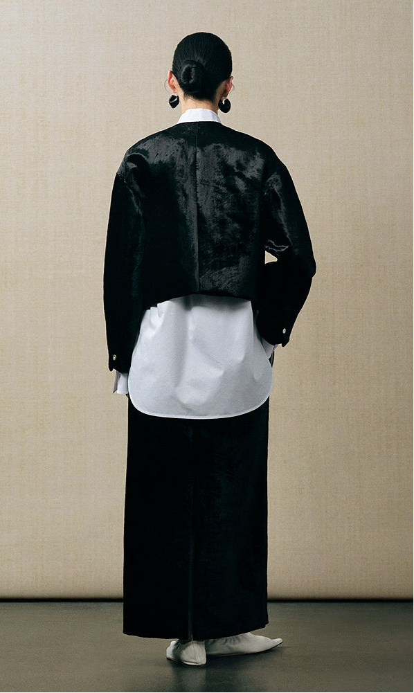 ZHUCHONGYUN cocoon-shaped organ mercerized satin back slit straight skirt-KENDRI.