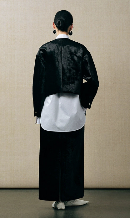 ZHUCHONGYUN cocoon-shaped organ mercerized satin back slit straight skirt-KENDRI.