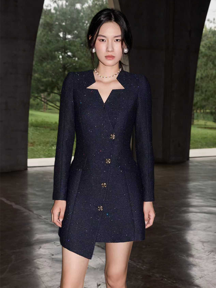 YES BY YESIR star neck asymmetrical long-sleeved dress - KNECK.