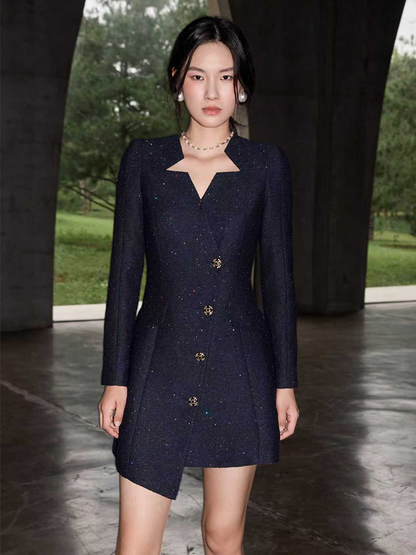 YES BY YESIR star neck asymmetrical long-sleeved dress - KNECK.