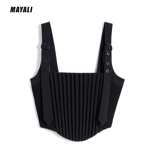 MAYALI spine embroidered adjustable bustier vest crop top - Kaaai