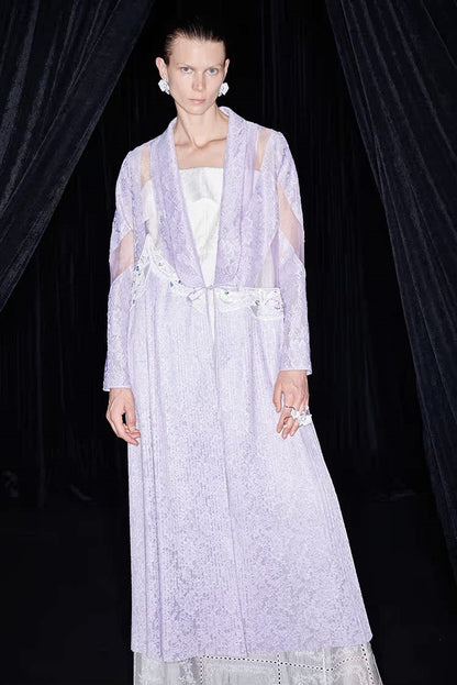 M essential Mackay designer label taro lace paneled pleated embroidery robe - HELEN.