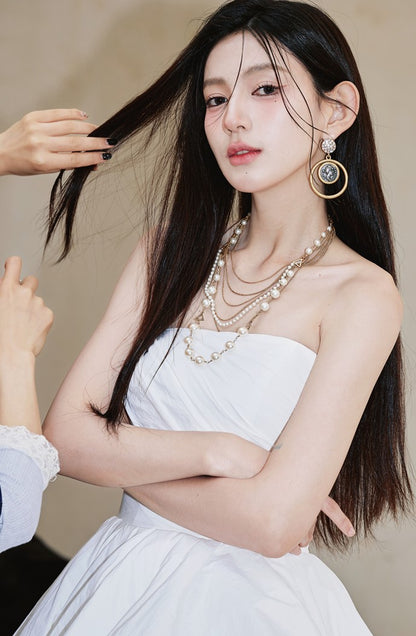 DOLLY Elegant White Tube Top Long Puffy High Waist Wedding Dress-GRACE  (V)