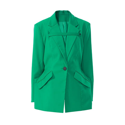 TINYIN  waist silhouette blazer women's one-button mid-length green black-ZYN