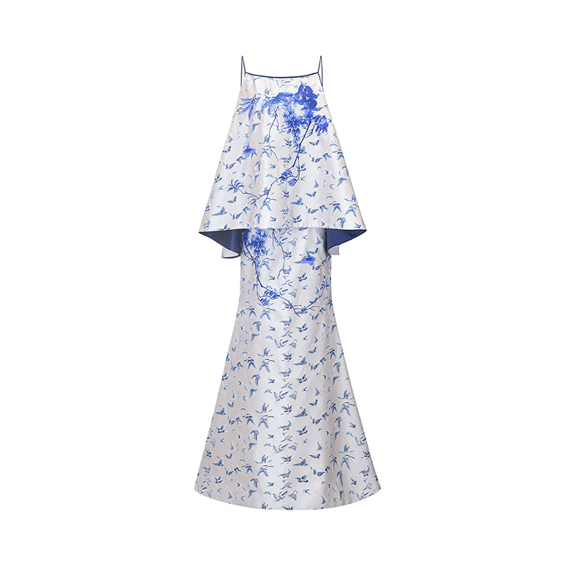 M essential Mackay designer butterfly jacquard blue vine butterfly dress skirt - MASTER.