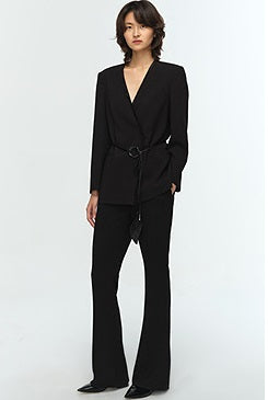 COMME MOI Lu Yan Designer New Women's Acetate V-Neck Waist Rope Slim Suit - BAKA.