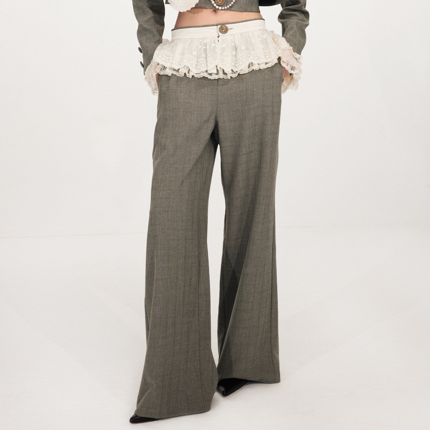 FAME Embroidered Trim Casual Straight Wide-leg Pants - LINNEA.