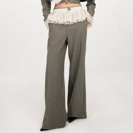 FAME Embroidered Trim Casual Straight Wide-leg Pants - LINNEA.