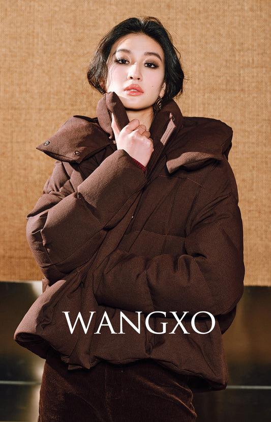 WANGXO | Lock-Temperature Hollow Yarn Hooded Short Down Puffer Jacket - VILA.