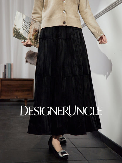 DGU "Lanmo" black high-waisted new pleated long skirt looks slim and versatile - Charles.