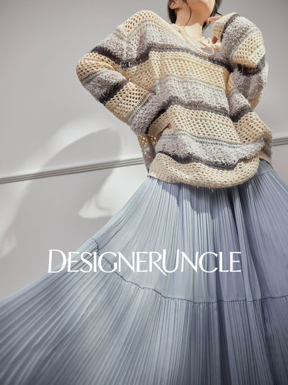 DGU "Weaving Halo" apricot gray striped wool knitted sweater- SHOW.