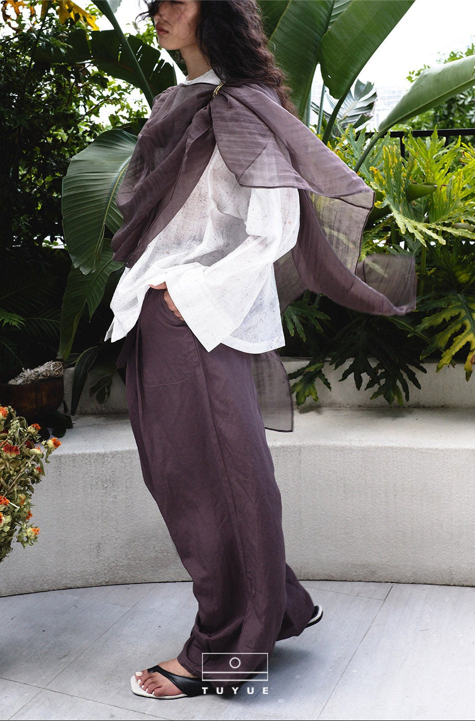 TUYUE Brown Red Elastic Waist Loose Drape Casual Pants - CLARA.