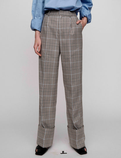 SERRER Plaid wool straight leg high-waisted pants - MASON.