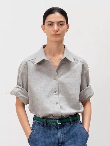 Low classic long sleeve shirt women's summer 2025 new design sense niche short sleeve t-shirt cotton shirt-IVY