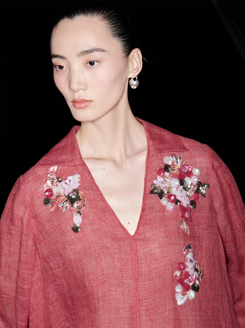 M essential Mackay designer 3D embroidered long shirt pant set - grace.