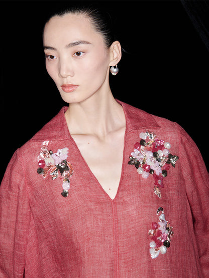 M essential Mackay designer 3D embroidered long shirt pant set - grace.