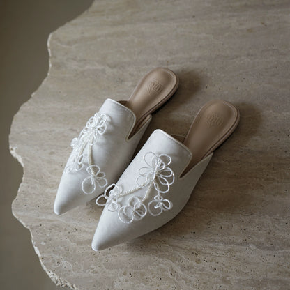 B-FEI women summer white beaded flat shoes-MOREU.