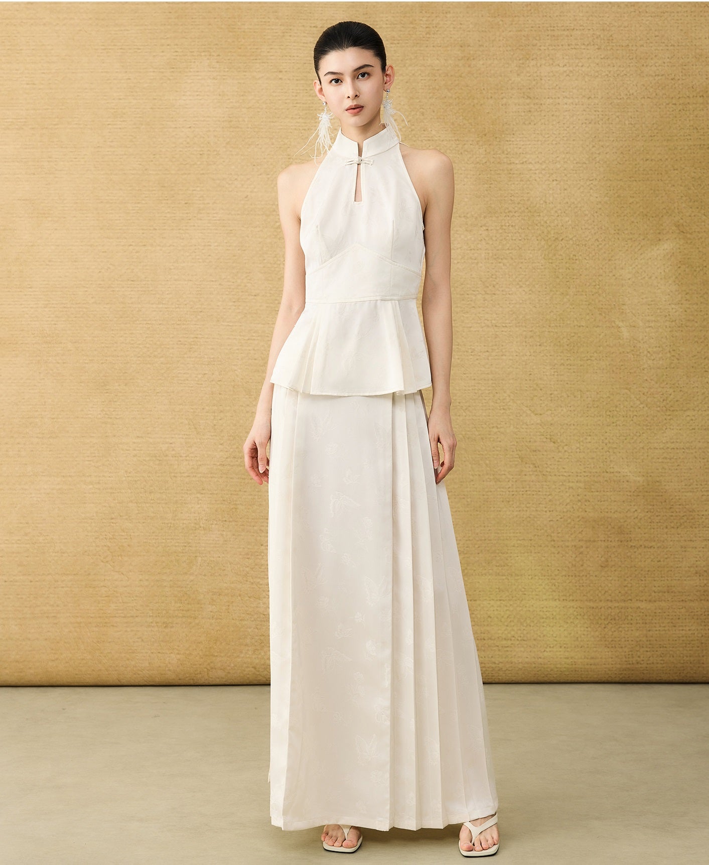 HECO Chinese stand-up collar pressed pleated vest top - SHADOW.