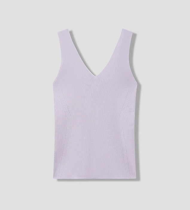 COMME MOI  Summer Acetate V-Neck Tight Knit Vest - AURORA.