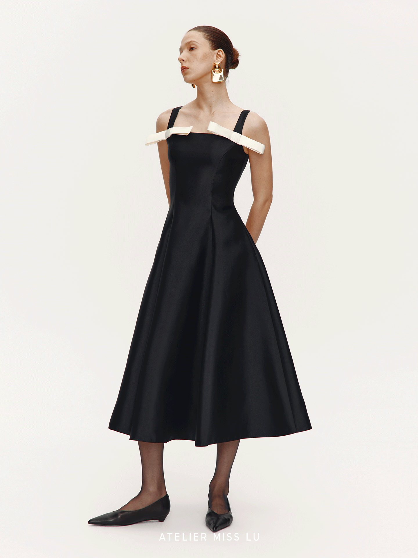 ATELIER MISS LU  Contrasting Bow Splicing Dress Long Skirt - MARTA.