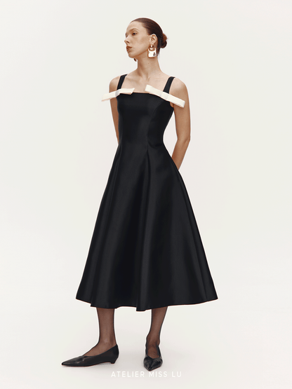 ATELIER MISS LU  Contrasting Bow Splicing Dress Long Skirt - MARTA.