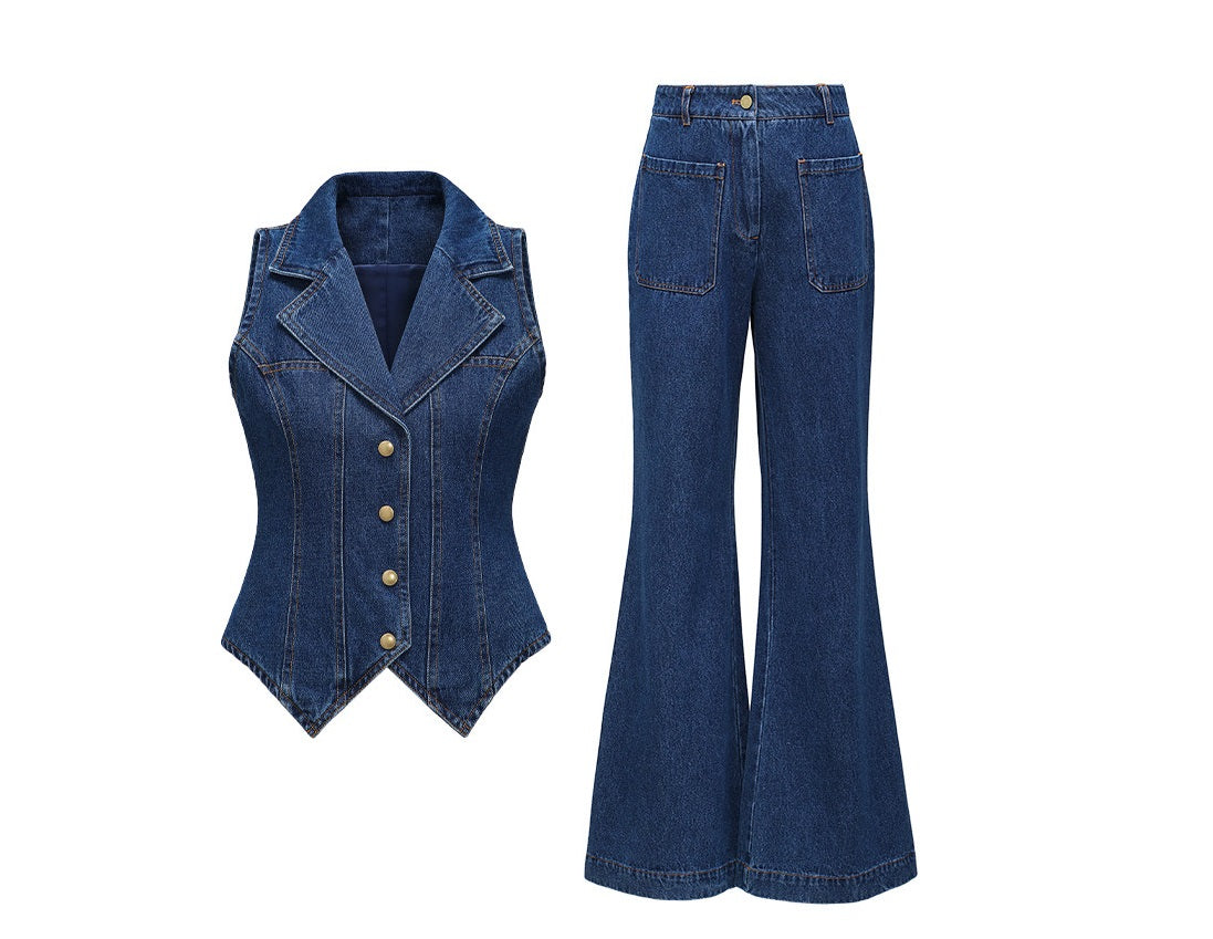 WANGXO | Airy Linen Cotton Blend Retro Denim Vest & Wide-Leg Pants Set  ZARA