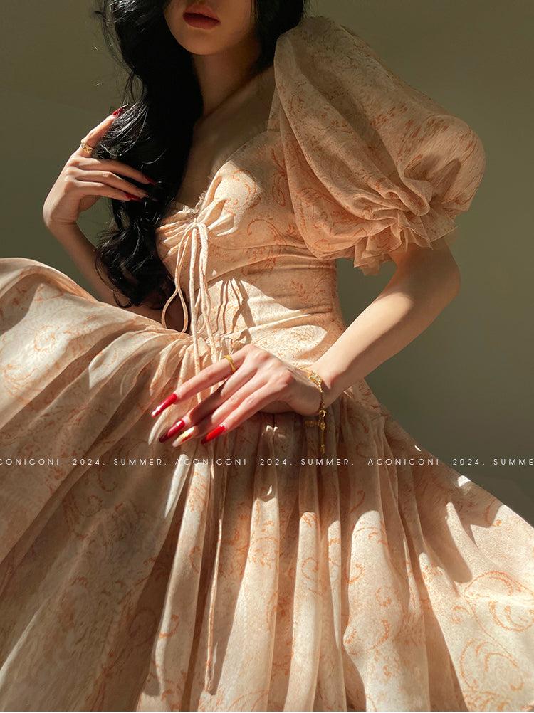 Aconiconi Elegant Heart Shaped Collar Petite Summer Short Dress- Tipsy Peach Aconiconi Elegant Heart Shaped Collar Petite Summer Short Dress- Tipsy Peach