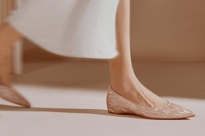 PJJUU beautiful crystal champagne color flat shoes  - JUDE.