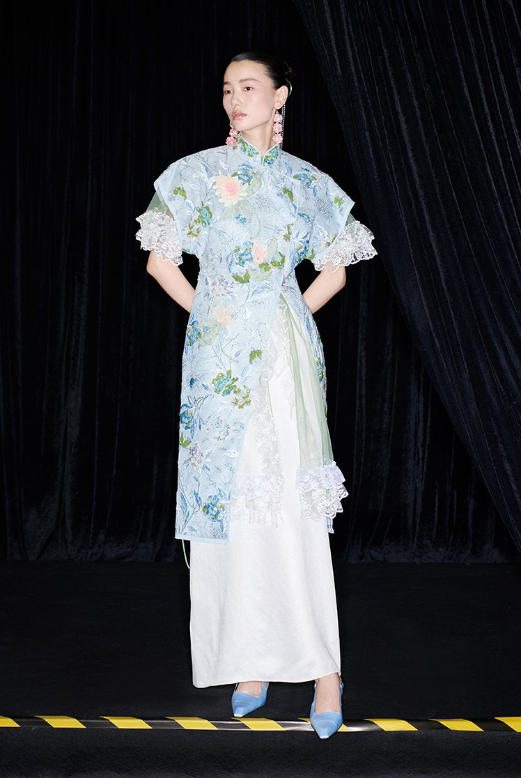 M essential Mackay designer Jiyi embroidery silk hand-dyed embroidered maxi dress - BAM.