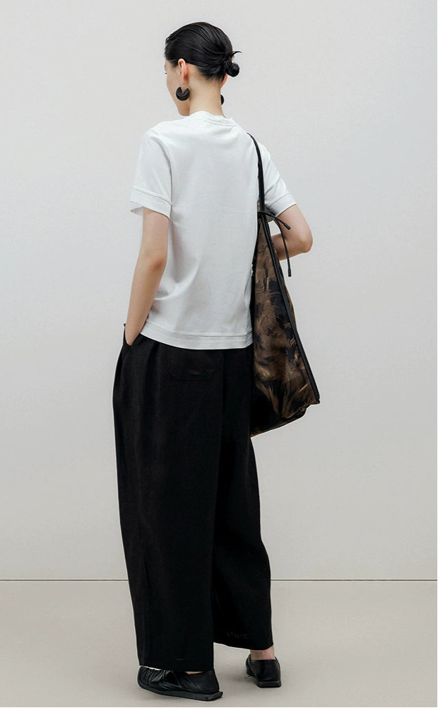 ZHUCHONGYUN white cotton short-sleeved cropped T-shirt-SANJI.